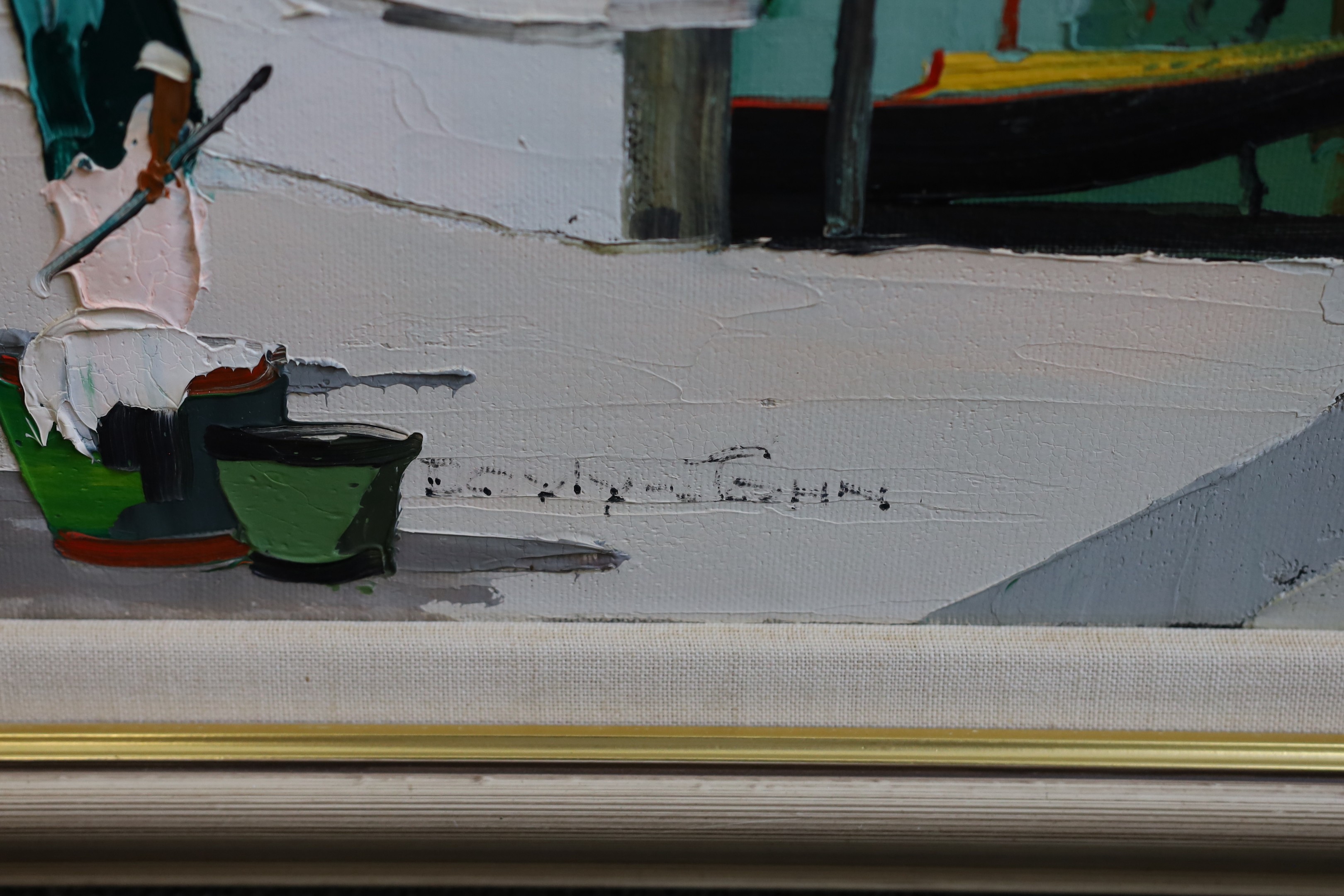 Cecil Rochfort D'Oyly-John (British, 1906-1993), 'By the Hotel Gritti, Off Place Masco, Venice', oil on canvas, 36 x 71cm